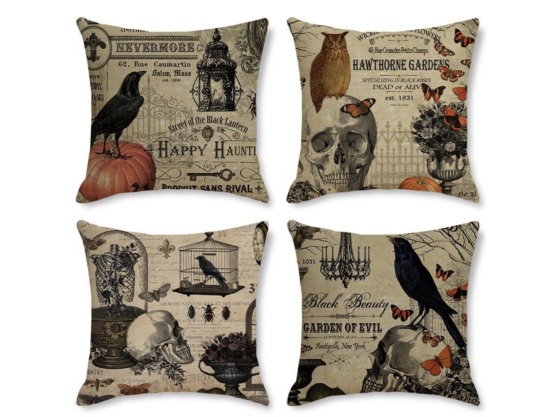 2026-30528-4 Fundas De Almohada De Algodón Lino Decorativas Halloween Para Sofá Cama Oficina Coche Decoración Rural