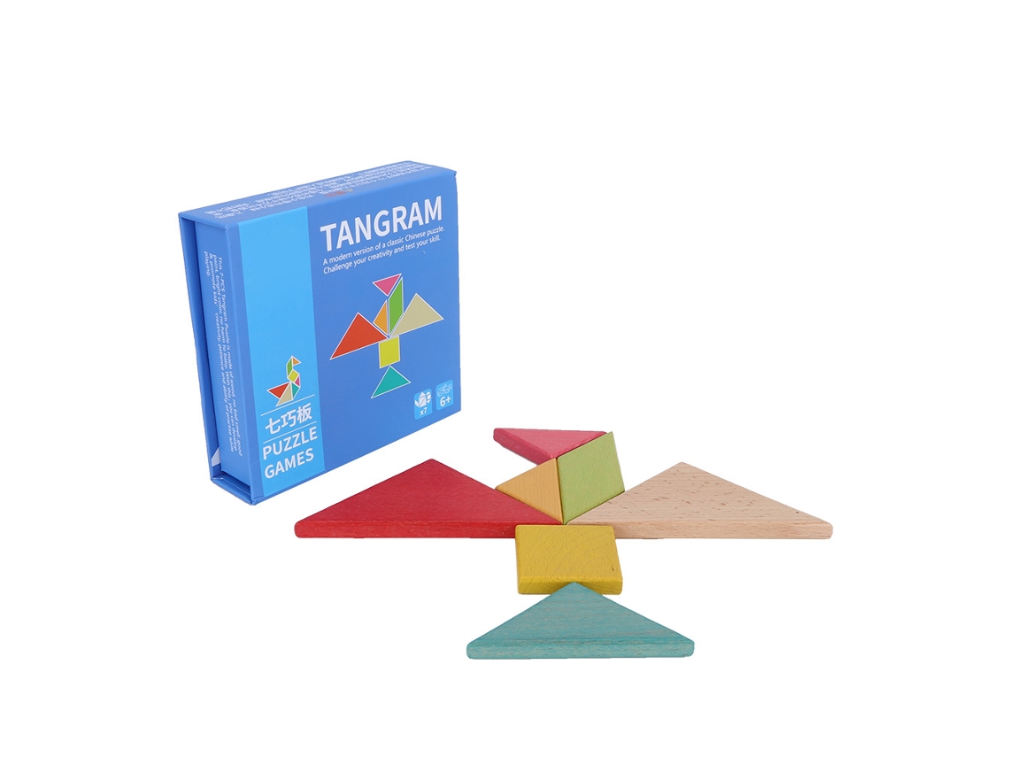 Ats-puzzle De Madera Tangram Geométrico Con Libro De Fotos Bloques De Construcción Juguete Educativo Para Niños