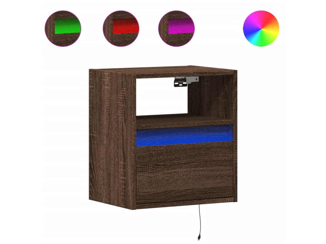Mesita de noche de pared con luces LED, marrón roble, MAISON EXCLUSIVE