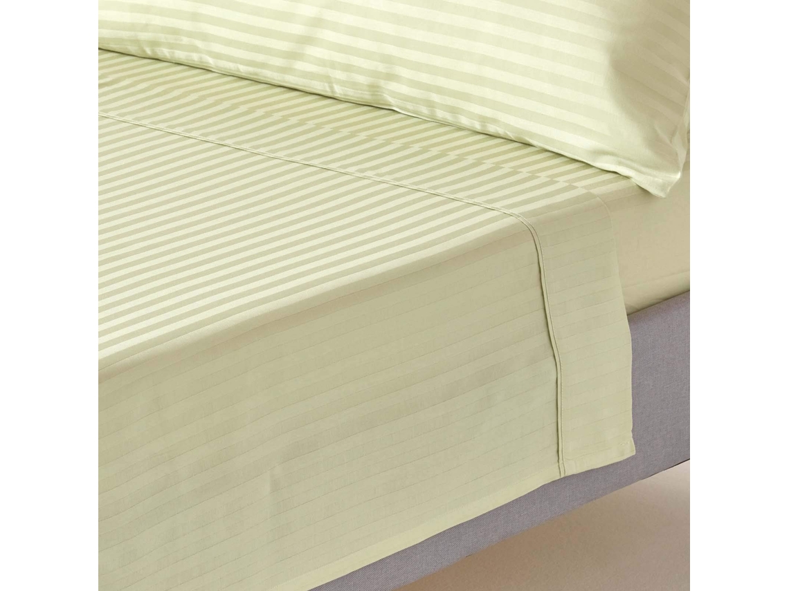 Homescapes Sage Green Egyptian Cotton Satin Stripe Flat Sheet 330 Tc, Super King