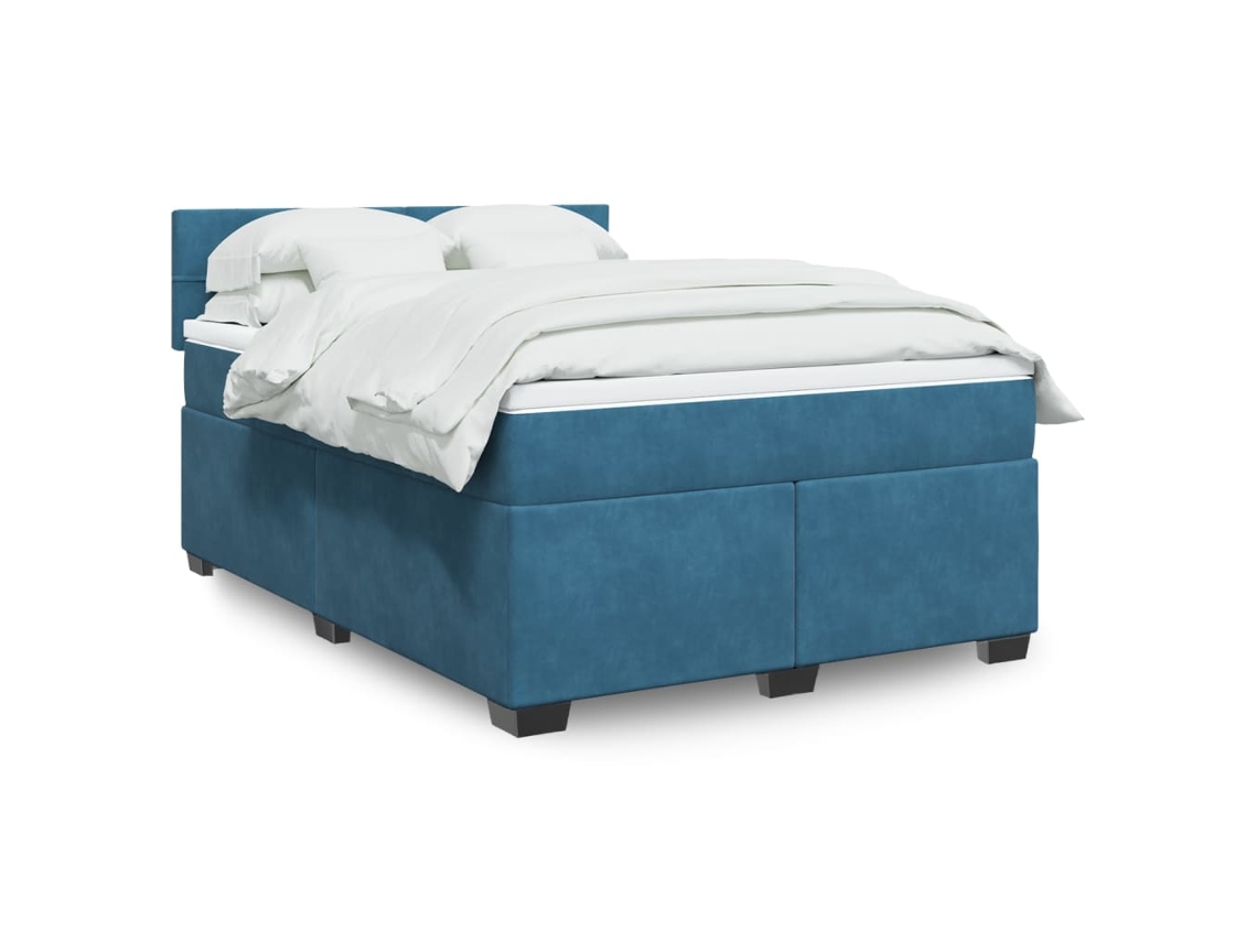 Cama Box Spring Con Colchón Terciopelo Azul Oscuro 140x200 Cm