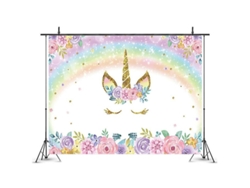 Fondo De Vinilo Con Diseño Floral De Acuarela Y Unicornio Arcoíris Para Fiestas De Cumpleaños - Tamaño Para Fotografía: 220 X 150 Cm