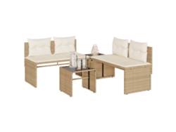 Conjunto de sofá de jardín de 4 piezas con cojines de mimbre beige DKD Home Decor