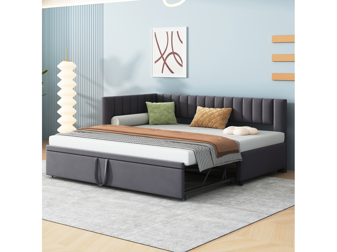 Sofá Cama Convertible Grande De 90/180x200 Cm, Ahorra Espacio, Terciopelo Gris, Multifuncional.