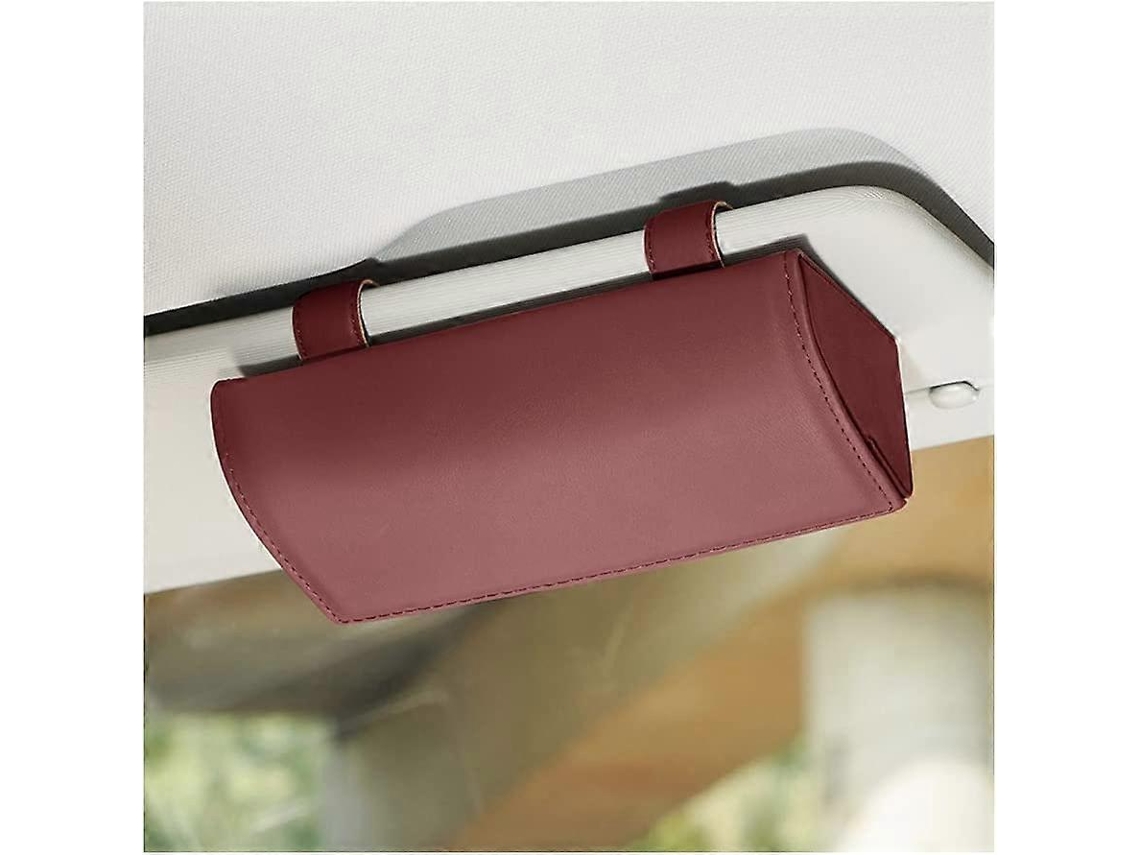 Caja Para Gafas De Coche Con Imán, Almacenamiento Para Gafas De Sol, Pu Resistente, Compatible Con Suv Camión, Color Vino Tinto