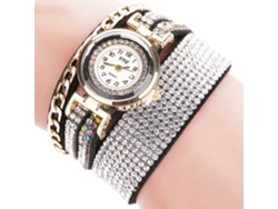 Reloj De Pulsera De Cuarzo Para Mujer Con Diamantes De Imitación Multicapa, Color Negro Gamuza Ccq.