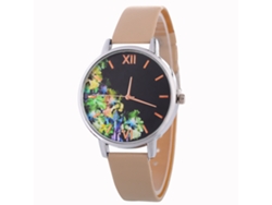 Reloj De Pulsera Analógico De Cuarzo Redondo Para Mujer Con Correa De Cuero Beige - Estilo De Moda