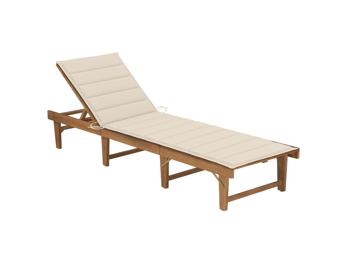 Tumbona plegable Mueble para patio Asiento de jardín con cojín madera maciza de acacia