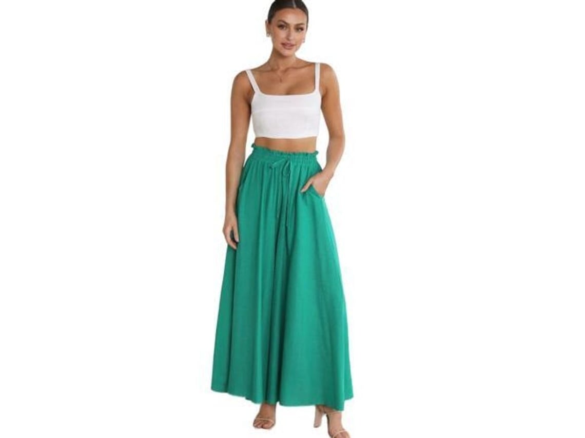 2026-24234-pantalones Casual Para Mujer Con Cintura Elástica Y Bolsillos De Pierna Ancha Xxl Verde