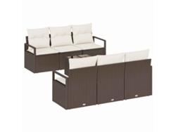 Maison Exclusive - Conjunto De Sofá De Jardín 7 Pcs Marrón Y Crema Ratán Sintético