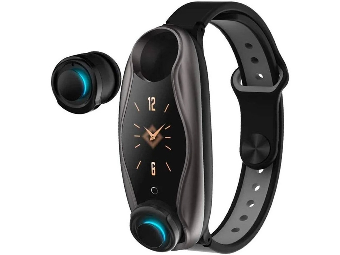 Pulsera y auriculares inalámbricos Bluetooth T90 2 en 1, con control de la presión arterial, ritmo cardíaco y música, color negro, Yizhood
