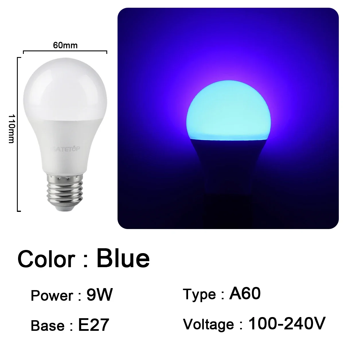 Bombillas Led (a60 E27 Azul, Paquete De 4), Aptas Para Festivales, Karaokes, Bares Y Escaparates.