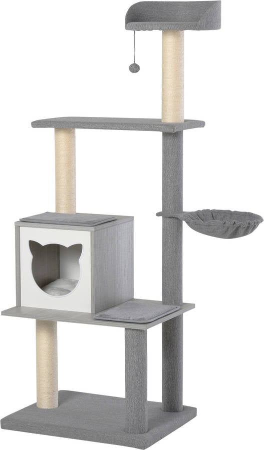 Rascador Para Grande 61x49x1605cm madera torre niveles con cueva espaciosa hamaca suave postes juguete colgante felpa gatoss pawhut d30295v01