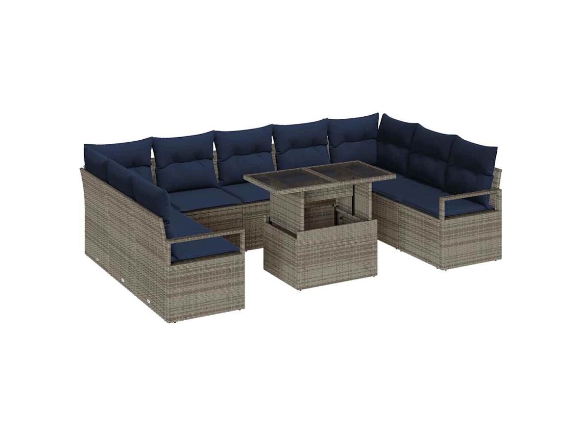 Maison Exclusive - Juego de sofás de jardín de 10 piezas, gris y azul marino