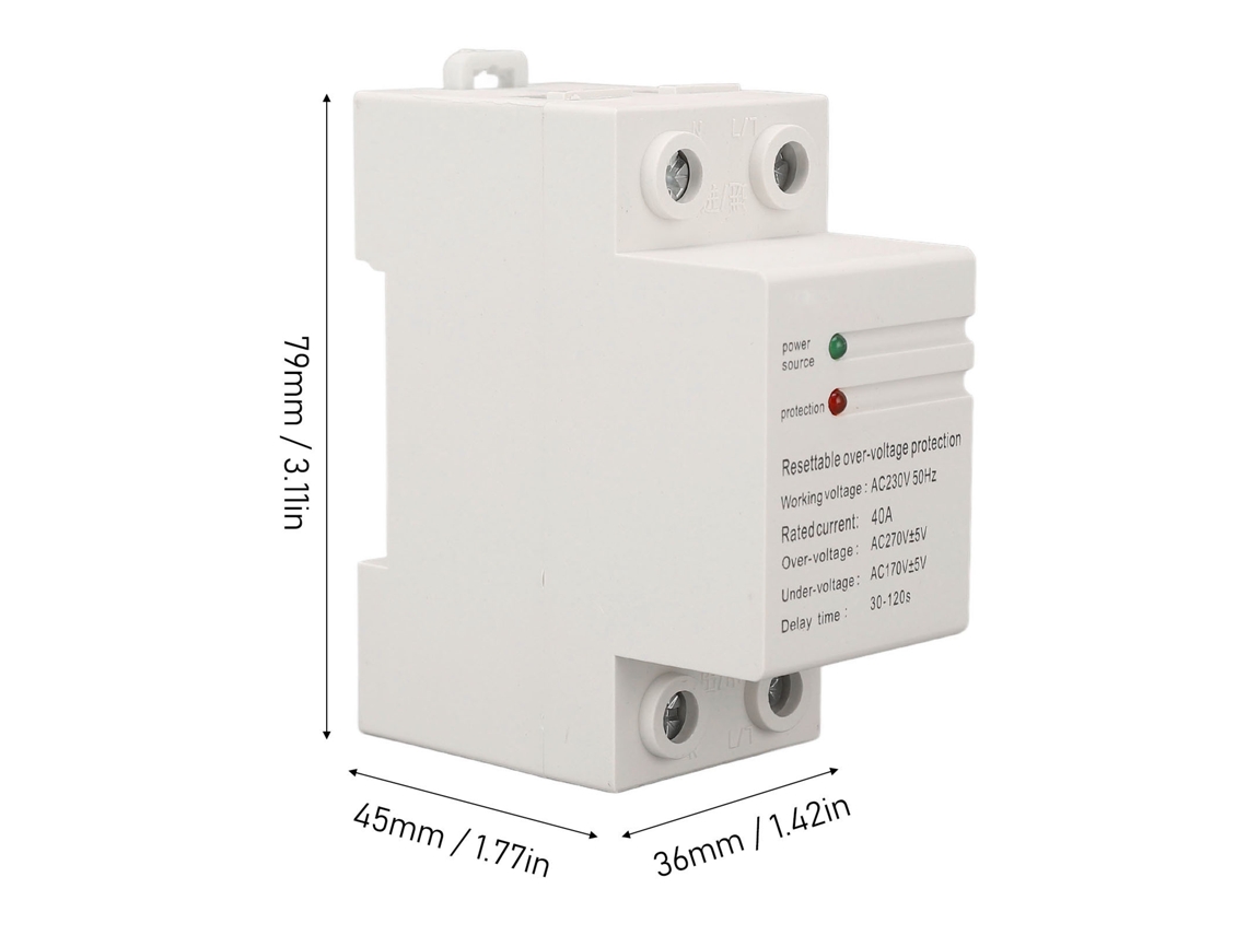 2026dz - Protector automático de sobrecarga y baja tensión, monofásico 40A 230V con indicador LED