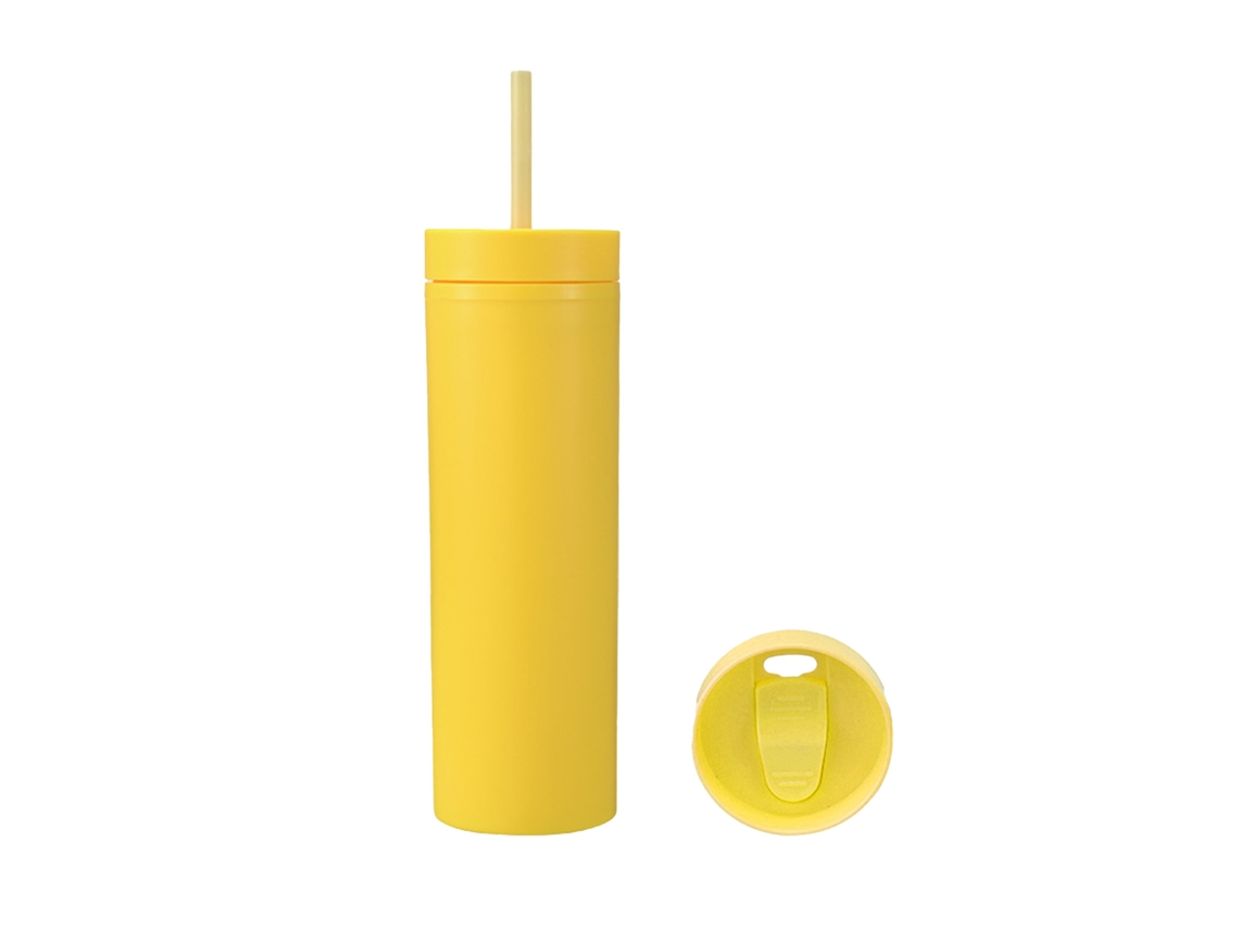 Botella De Agua Deportiva De Plástico Opaco De Doble Capa De 460 Ml Con Tapa De Pajita Para Actividades Al Aire Libre - Amarilla
