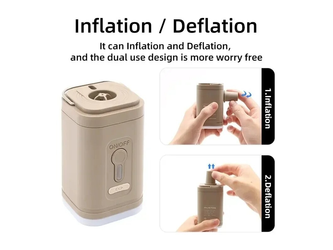 Bomba eléctrica portátil, gris, para inflar y extraer, batería de iones de litio USB con luz LED, minibomba de vacío portátil, para piscina inflable