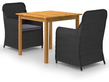 Conjunto 3 de comedor para jardín VIDAXL negro