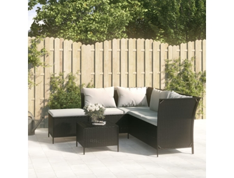 Conjunto 4 de jardín con cojines VIDAXL ratán sintético negro