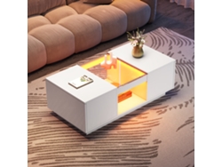 Mesa de centro blanca con tapa de cristal e iluminación LED QINGYU TECH (100x50x35,5 cm)