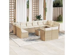 Conjunto de sofá de jardín de 13 piezas con cojines, mimbre sintético beige, Dkd Home Decor