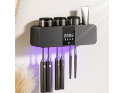 Portacepillos de dientes inteligente de pared con carga solar, 6 compartimentos y 3 tazas, secador integrado, color negro Aeuzwr