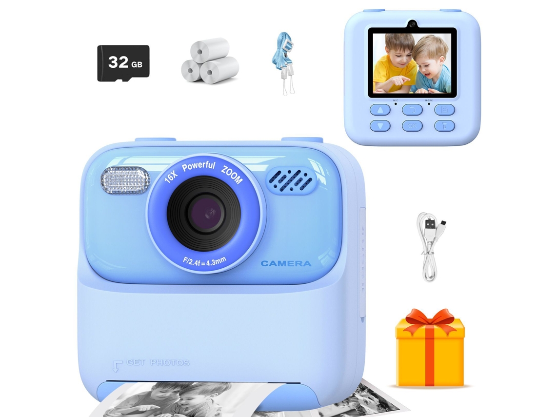 Cámara digital instantánea para niños, pantalla grande de 2,4 pulgadas, lentes duales frontal y trasera de 1080p, memoria de 32 GB CZHHMART (azul)