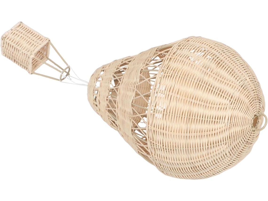 Globo Aerostático Decorativo De Ratán Sintético Beige Tejido A Mano Con Luz Led, Accesorio