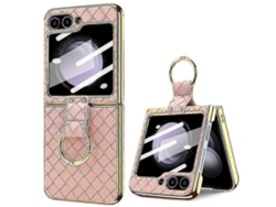 For Samsung Galaxy Z Flip6pink2026 Vietao Woven Leather Metal Ring Phone Case