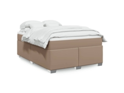 Cama Box Spring Con Colchón Cuero Sintético Capuchino 140x190cm