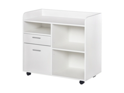 Soporte Para Impresora Con Ruedas, Organizador De Oficina, 80 X 40 X 72 Cm, Madera Blanca