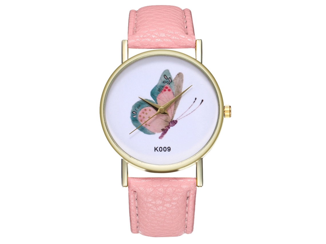 Reloj De Pulsera Para Mujer Con Diseño De Mariposa En Piel Rosa - Analógico De Cuarzo