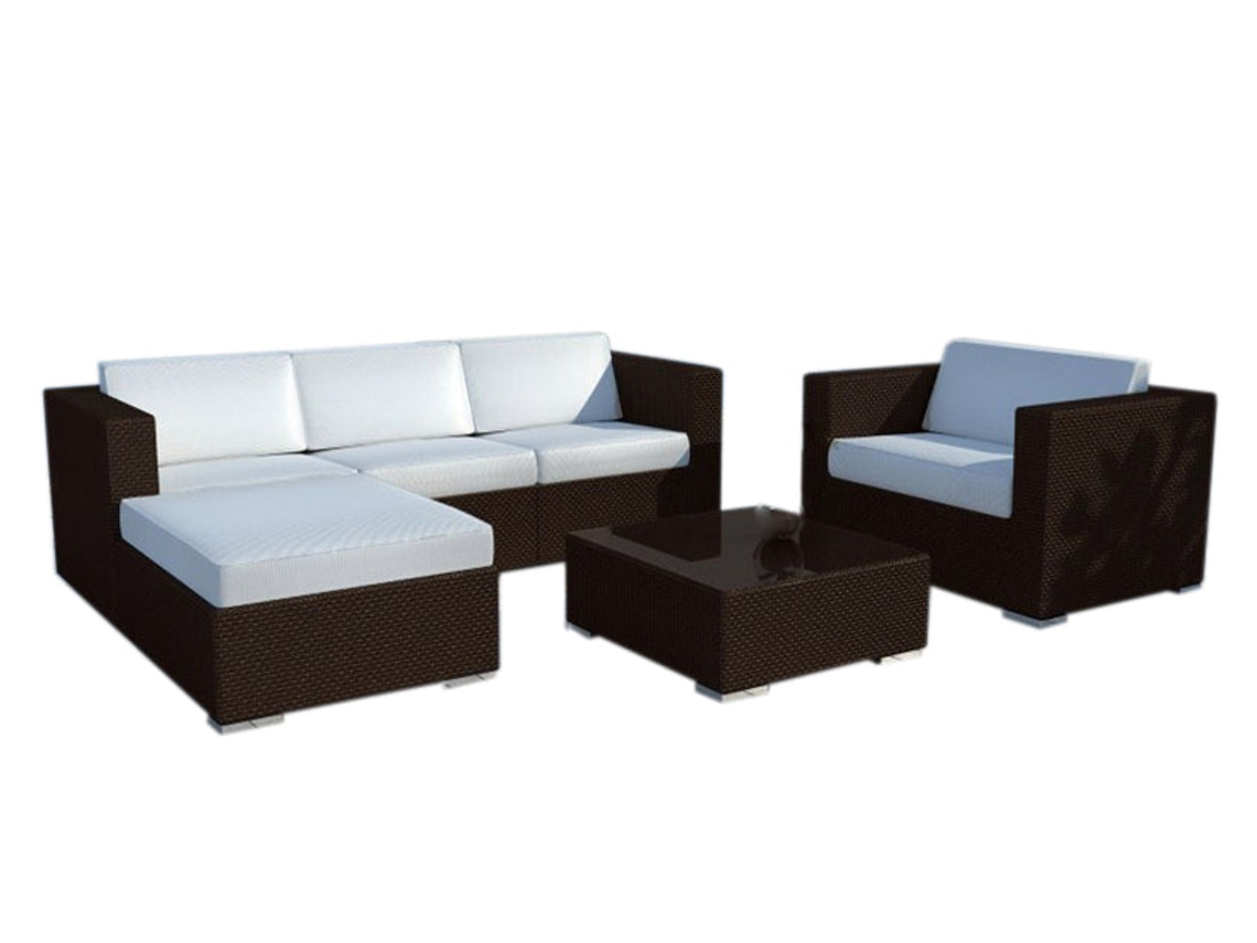 Sofa Chaise Longue + Sillon + Mesa De Ratan Pe. Muebles De Jardin Y Terraza, Marron