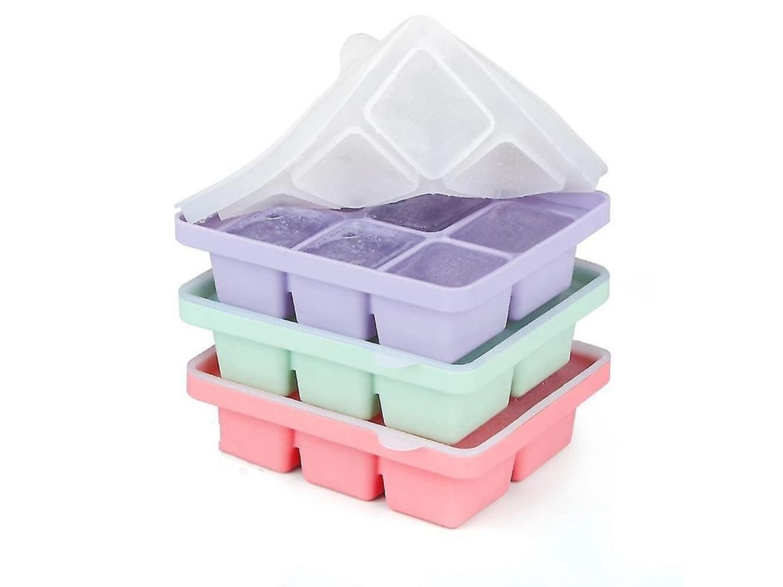 Bandeja De Silicona Para Cubitos De Hielo Con Tapa, 3 Paquetes De 18 Cubitos, Flexible, Apilable, Bzf
