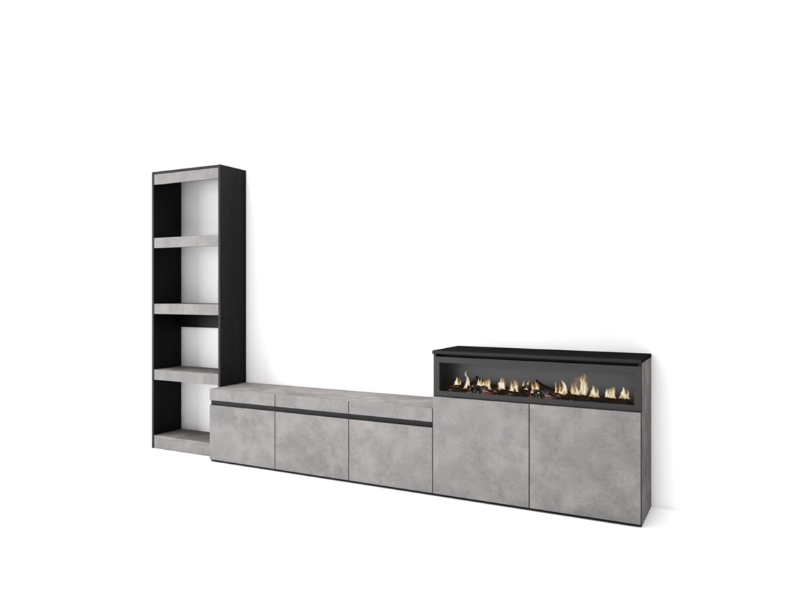 Muebles de Salón para TV 310x186x35cm Para TV hasta 65 Chimenea eléctrica Cemento