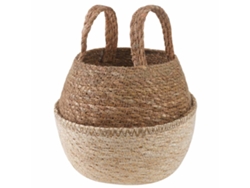 Maceta Vidaxl con asas, blanca, Ø 22 x 20 cm, 100 % hierba marina.