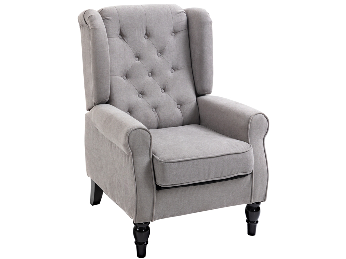 Sillón De Salón Con Reposabrazos Y Patas De Madera Butaca Carga 160 Kg Para Dormitorio Oficina Sala De Estar 74x86x102 Cm Gris