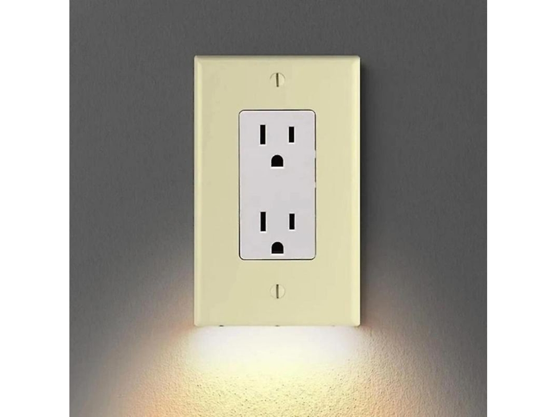 2026-placa De Tomacorriente Con Luz Nocturna Led Sensor Automático Para Baño Pasillos Cocina Escaleras Cuadrado Beige