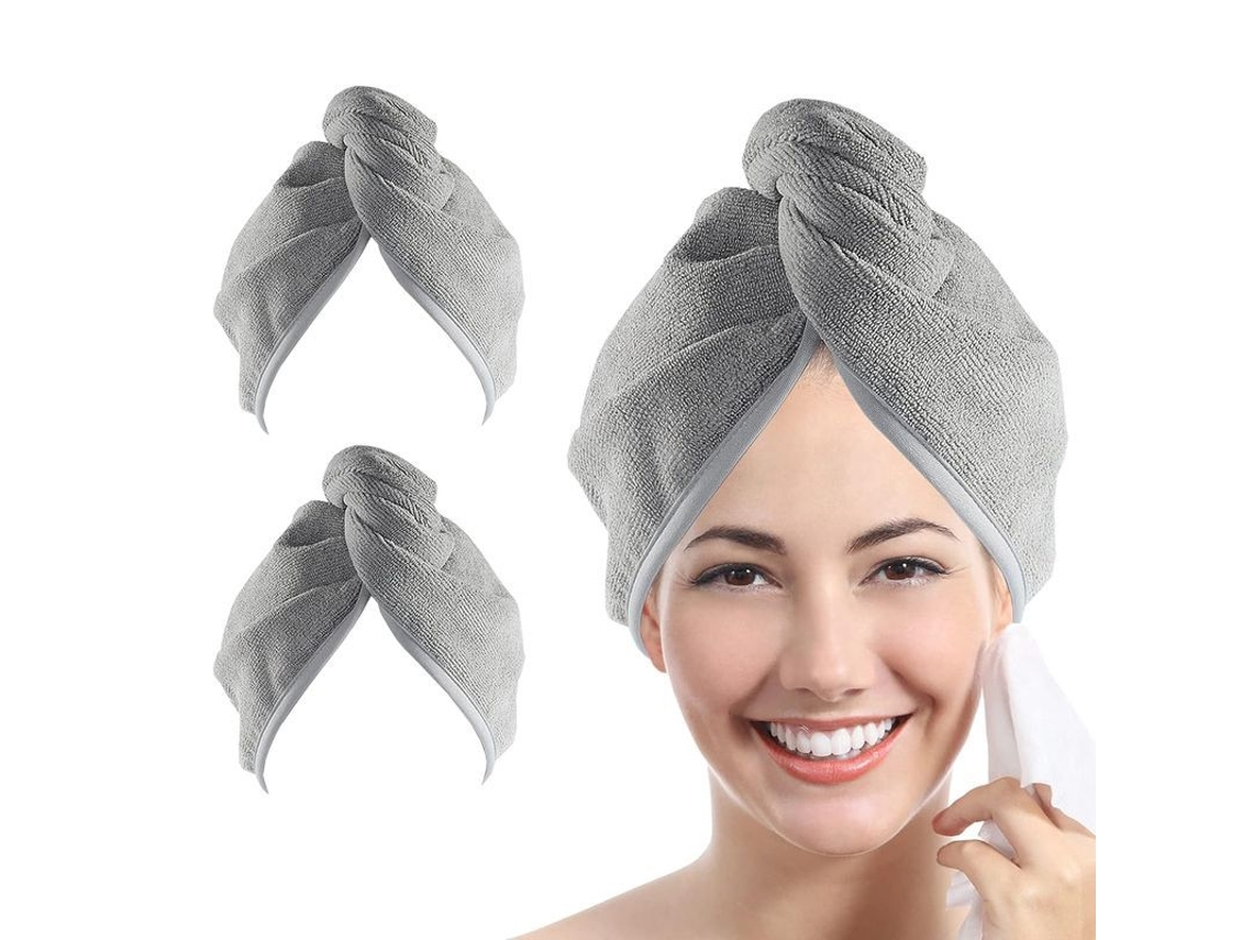 Toalla De Microfibra Para El Cabello Para Mujer, Paquete De 2, 25x66cm, Súper Absorbente, Secado Rápido, Turbante Gris