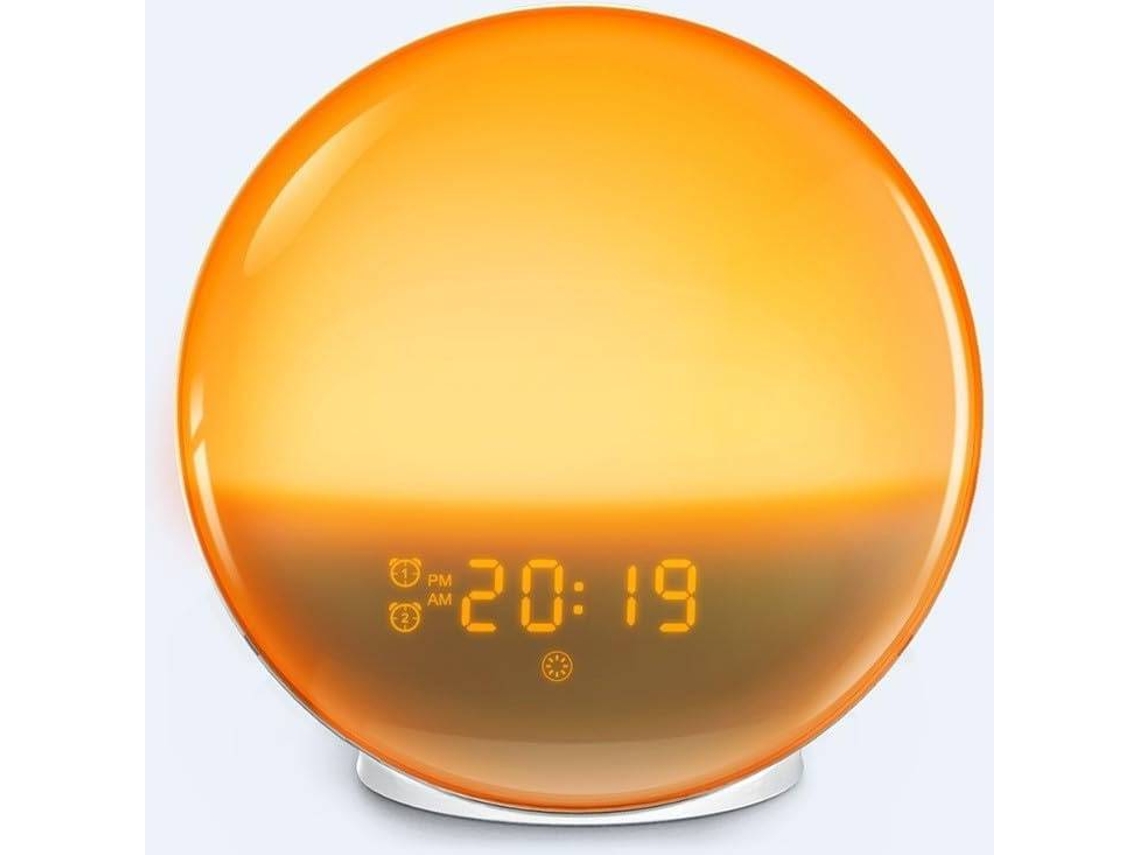 Despertador con luz de amanecer y radio FM, 7 sonidos naturales, alarmas duales y 20 niveles de brillo (blanco)