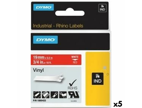 Cinta Laminada para Rotuladoras Rhino DYMO ID1-19 19 x 5,5 mm Rojo Blanco Vinilo Autoadhesivas (5 Unidades)