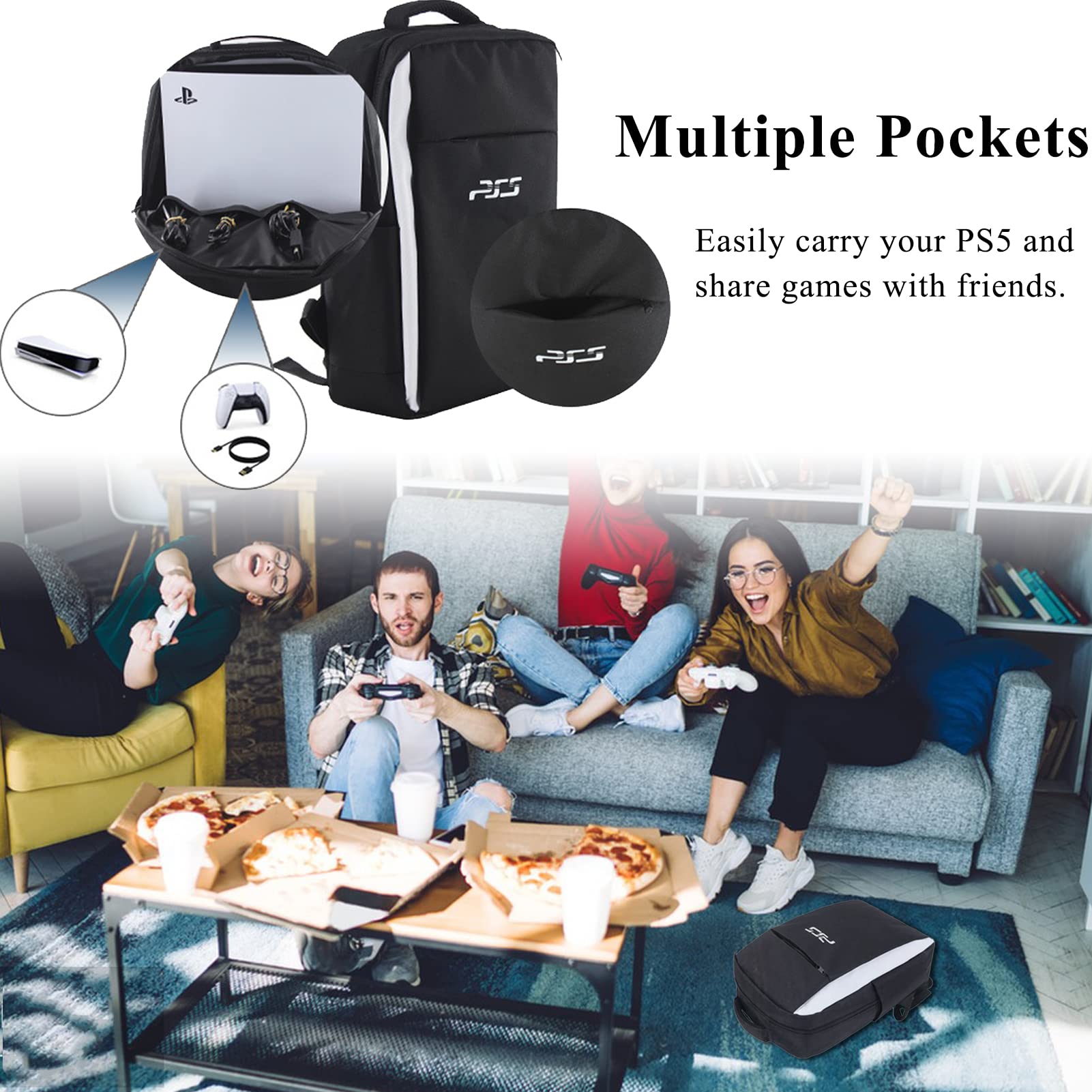 Mochila para consola de juegos PS5, estuche de transporte impermeable de  tela de nailon, auriculares para juegos y accesorios