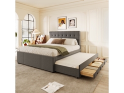Cama Tapizada De 140x200 Cm, 3 Cajones, Cabecero Regulable, Color Gris.