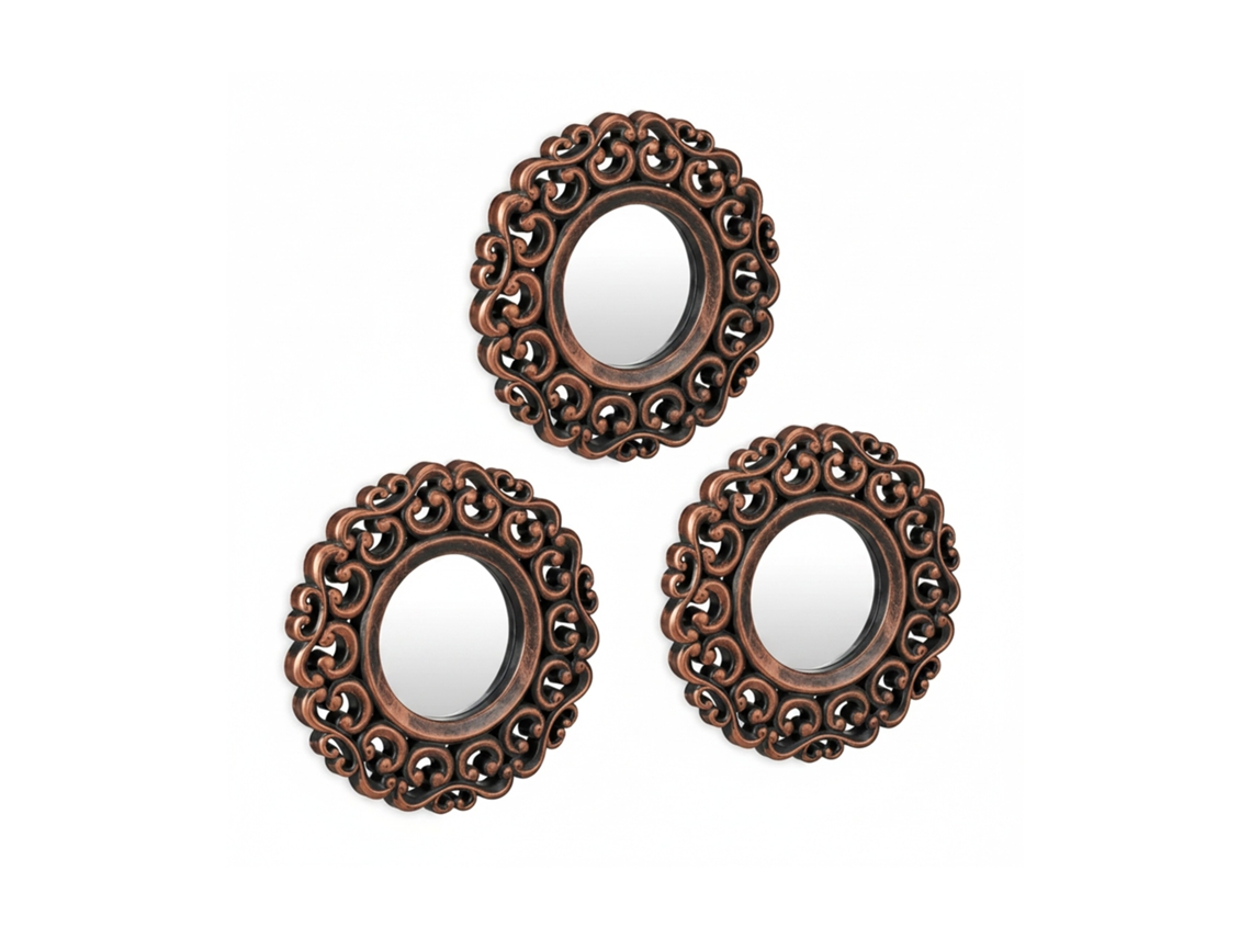 Conjunto De 3 Espelhos Relaxdays, Espelho Decorativo Barroco, Sala De Estar, Ø 25 Cm, Moldura Em Plástico, Bronze/preto