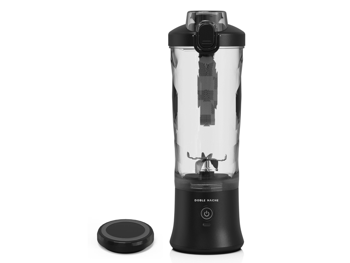 Licuadora portátil recargable (negra) 600 ml | Batería de 4000 mAh | 6 cuchillas | Resistente al agua