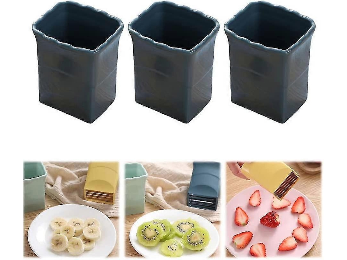 Juego de 3 cortadores de acero inoxidable para frutas, huevos y fresas, ideales para preparar rápidamente ensaladas de frutas y verduras.