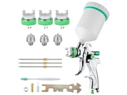 Pistola de pintura HVLP profissional com 3 bicos Bicos de 1,4/1,7/2,0 mm, tanque de 600 cc e sistema pneumático por gravidade.