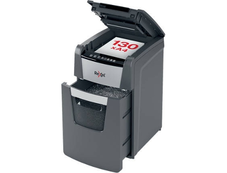 Trituradora con cámara de alimentación automática para hasta 130 hojas de papel A4 (80 g/m²) y con ranura manual para hasta 6 hojas, convierte las ...