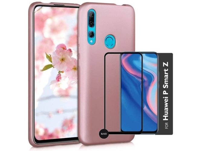 Kit Carcasa y Protector de Cristal 5D Full Cover Huawei P Smart Z SlimShield Rosa