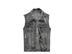 Rebe-Vesto Vaquero Sin Manga Classico Solid Color Ripped Para Juveniles Y Adultos Medium Ydd M Gris